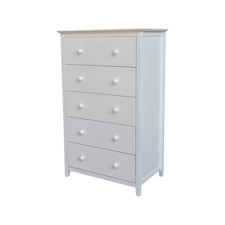International Concepts Solid Wood Bedroom Dresser/Chest with 5 Drawers, White BD08-8005